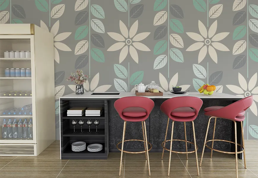 پوستر دیواری سه بعدی آشپزخانه طرح گل و برگ