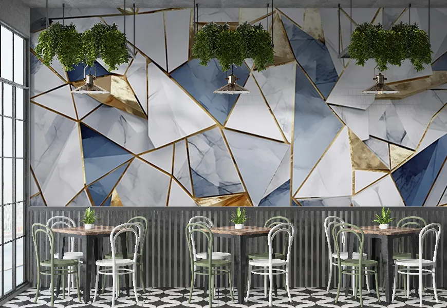 پوستر دیواری سه بعدی رستوران طرح اشکال هندسی