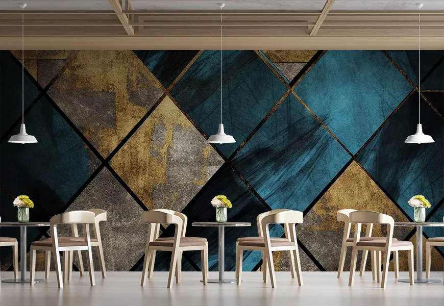کاغذ دیواری سه بعدی رستوران طرح چهارخونه