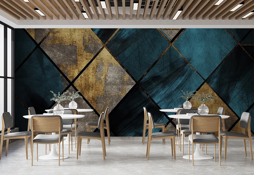 کاغذ دیواری سه بعدی رستوران طرح چهارخونه