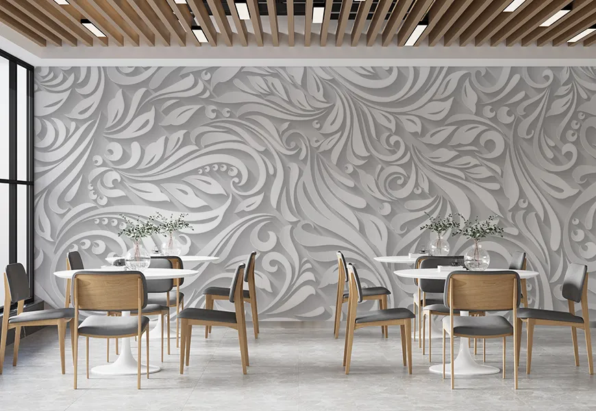کاغذ دیواری سه بعدی رستوران طرح گل انگور