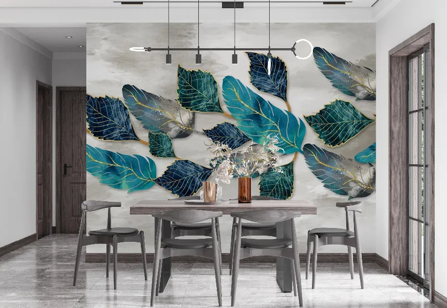 پوستر دیواری سه بعدی رستوران طرح برگ