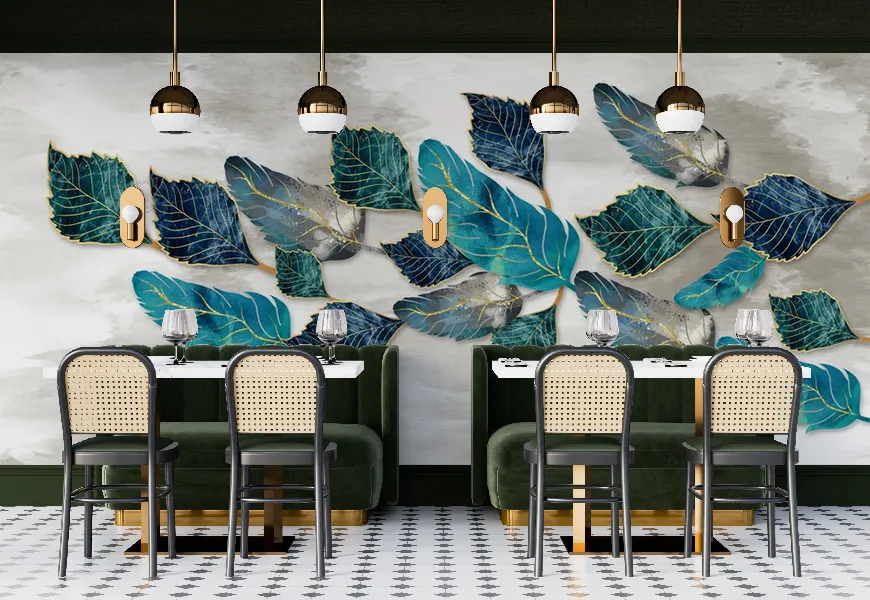 پوستر دیواری سه بعدی رستوران طرح برگ