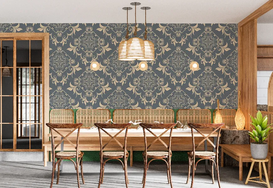 کاغذ دیواری سه بعدی رستوران طرح گل کلاسیک
