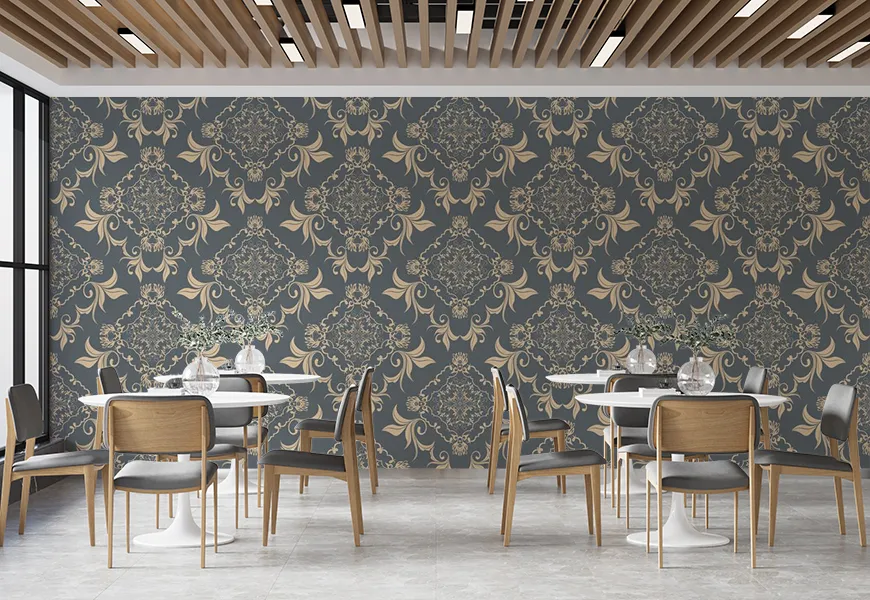 کاغذ دیواری سه بعدی رستوران طرح گل کلاسیک