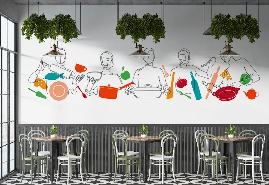 پوستر دیواری سه بعدی رستوران طرح آشپزها