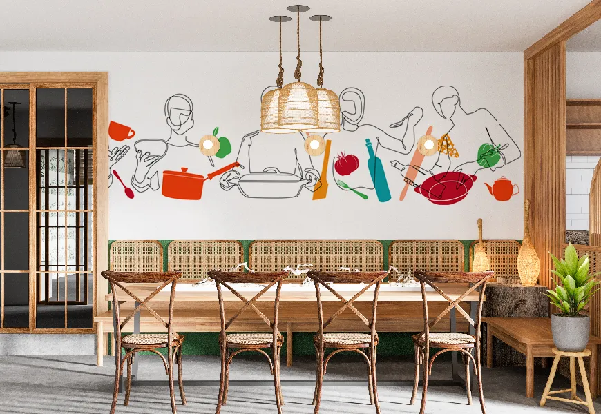 پوستر دیواری سه بعدی رستوران طرح آشپزها