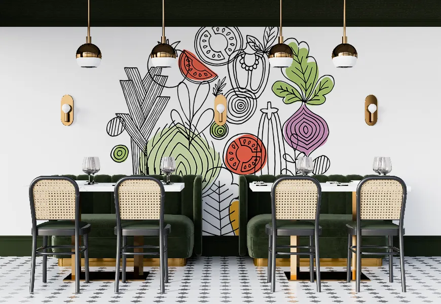 پوستر دیواری سه بعدی رستوران طرح نقاشی سبزیجات