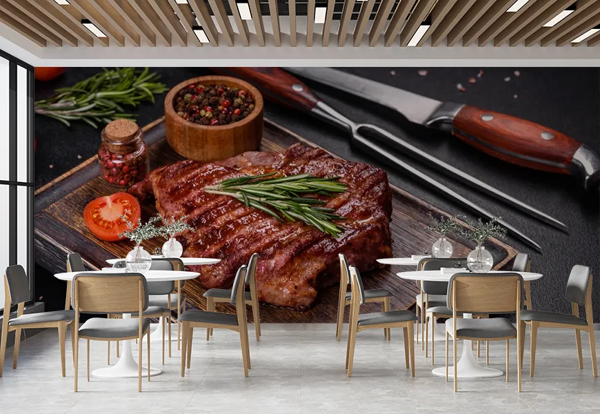 پوستر دیواری سه بعدی رستوران طرح برش استیک