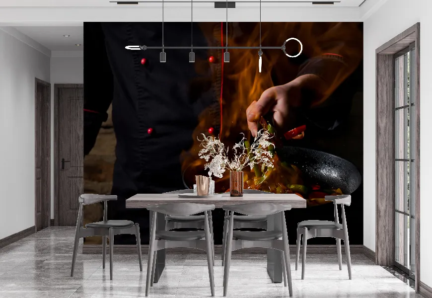 پوستر دیواری سه بعدی رستوران طرح سر آشپز
