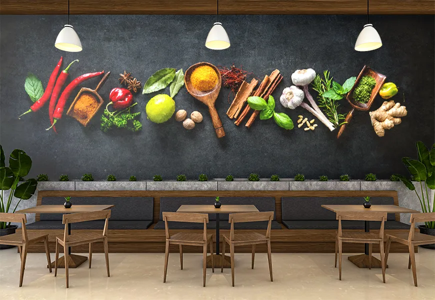 پوستر دیواری سه بعدی رستوران طرح ادویه جات
