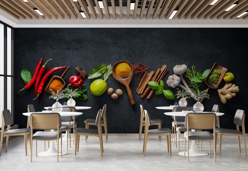پوستر دیواری سه بعدی رستوران طرح ادویه جات