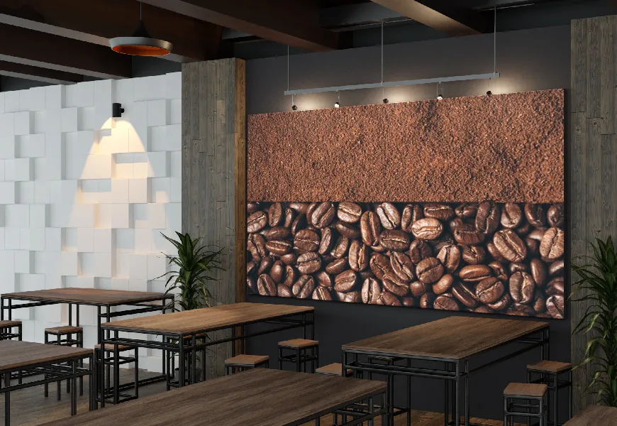 کاغذ دیواری سه بعدی کافی شاپ طرح دانه قهوه