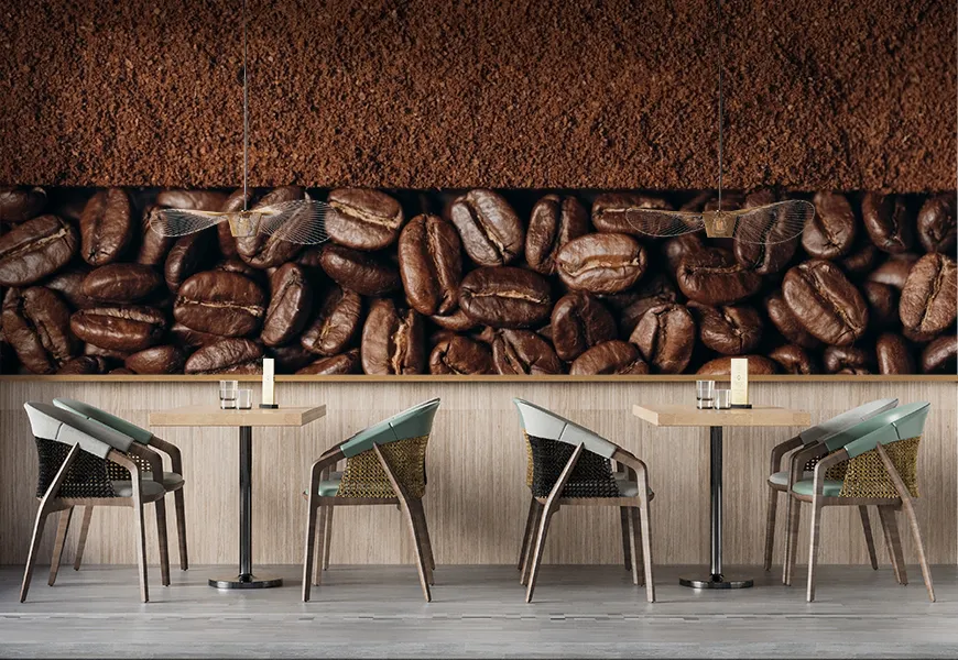 کاغذ دیواری سه بعدی کافی شاپ طرح دانه قهوه