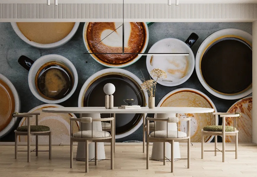 پوستر دیواری سه بعدی کافی شاپ طرح نمای هوایی انواع قهوه