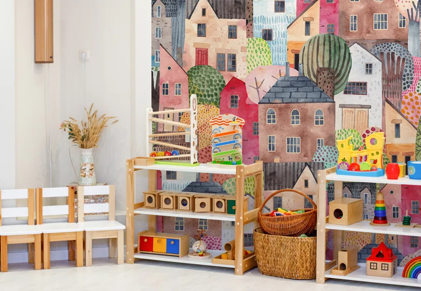 پوستر سه بعدی مهد کودک طرح خانه های رنگی
