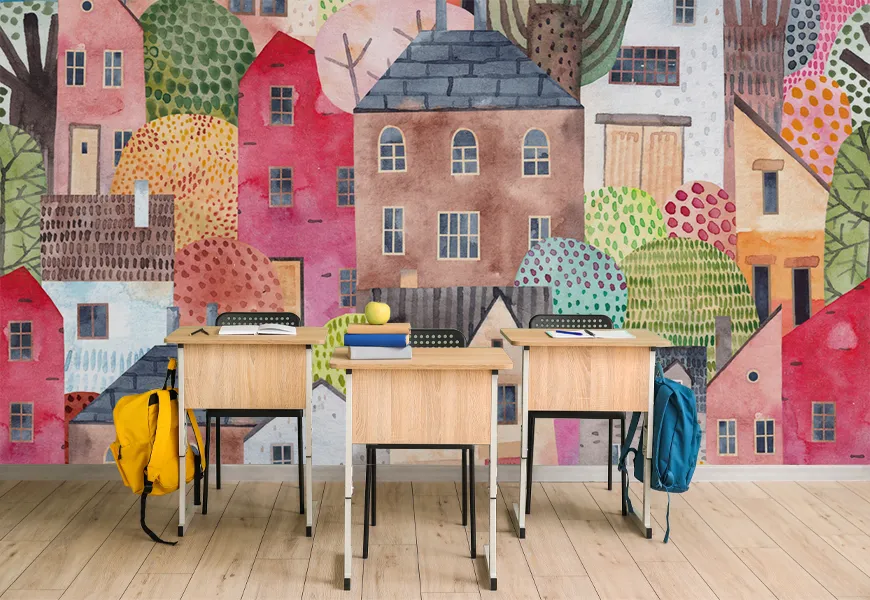 پوستر سه بعدی مهد کودک طرح خانه های رنگی
