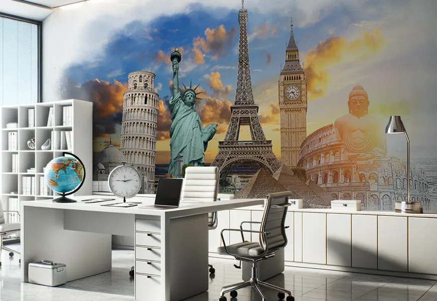 پوستر سه بعدی آژانس مسافرتی طرح نقاط دیدنی معروف جهان