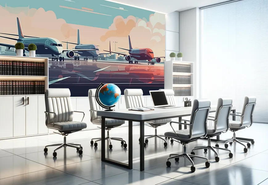 پوستر سه بعدی آژانس مسافرتی طرح نقاشی فرودگاه