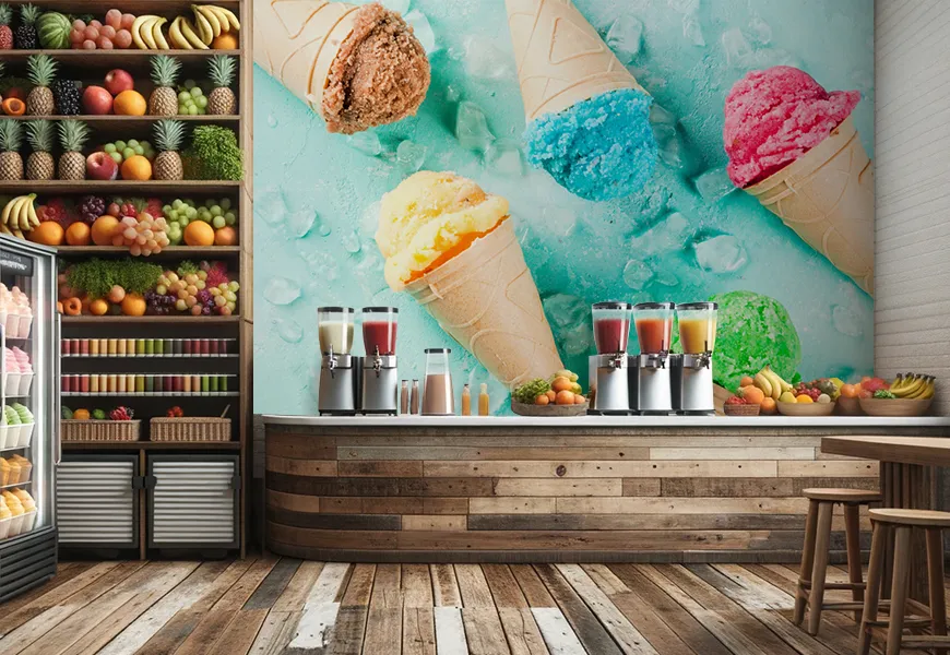 پوستر سه بعدی آب میوه و بستنی فروشی طرح بستنی قیفی
