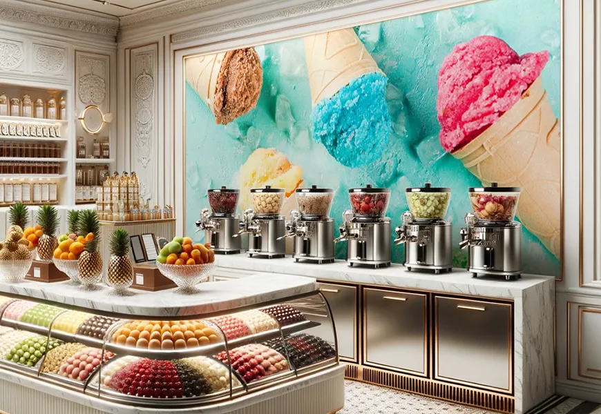 پوستر سه بعدی آب میوه و بستنی فروشی طرح بستنی قیفی