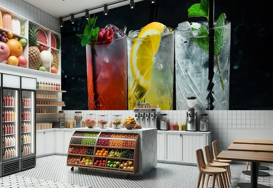 پوستر آب میوه بستنی فروشی طرح بارکوکتل های رنگی لیموناد