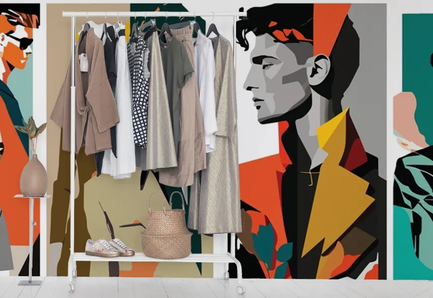 پوستر دیواری سه بعدی بوتیک طرح کلاژ مردان مدلینگ