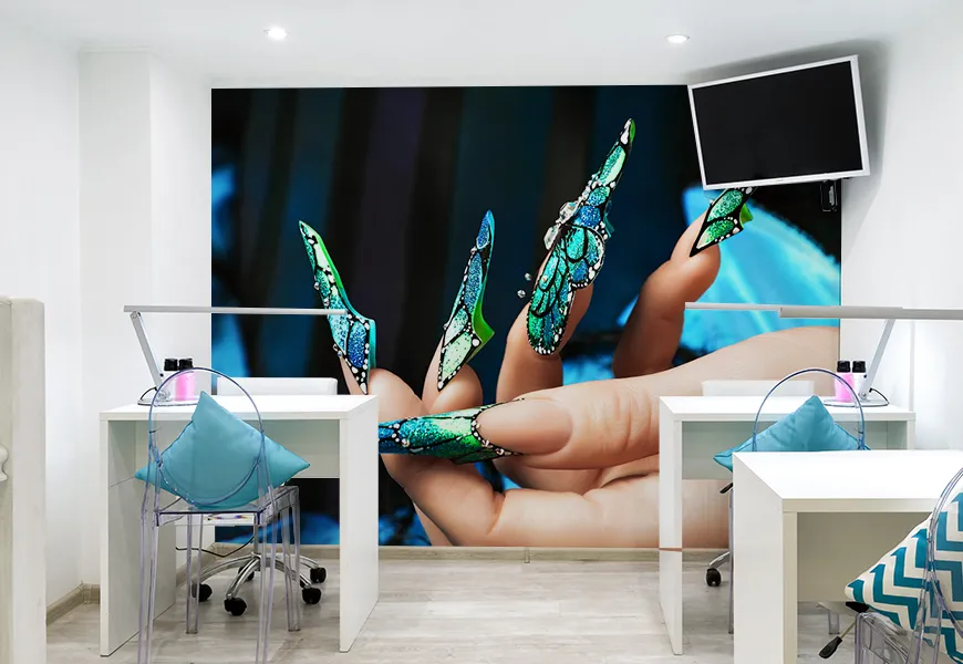 پوستر دیواری سه بعدی سالن خدمات ناخن طرح پروانه