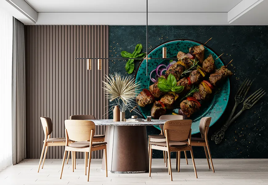پوستر دیواری سه بعدی رستوران و کبابی طرح کباب شیشلیک