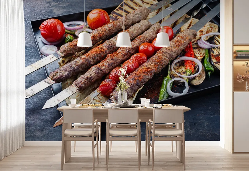 کاغذ دیواری سه بعدی کبابی طرح کباب سنتی ترک آدانا