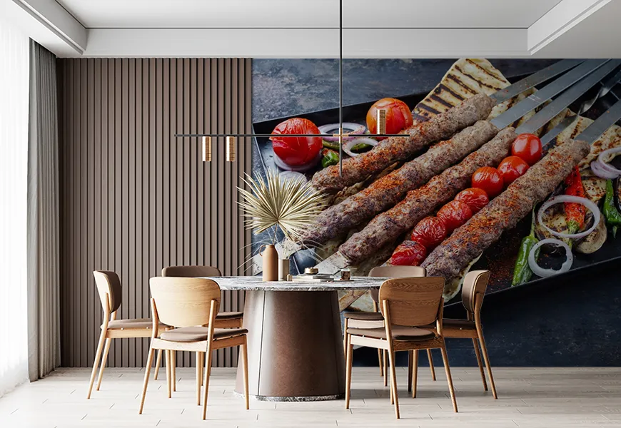 کاغذ دیواری سه بعدی کبابی طرح کباب سنتی ترک آدانا