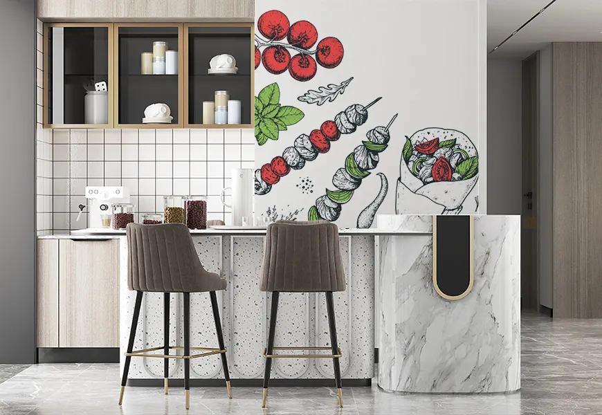 پوستر دیواری سه بعدی رستوران و کبابی طرح شاورما و غذاهای ترکی