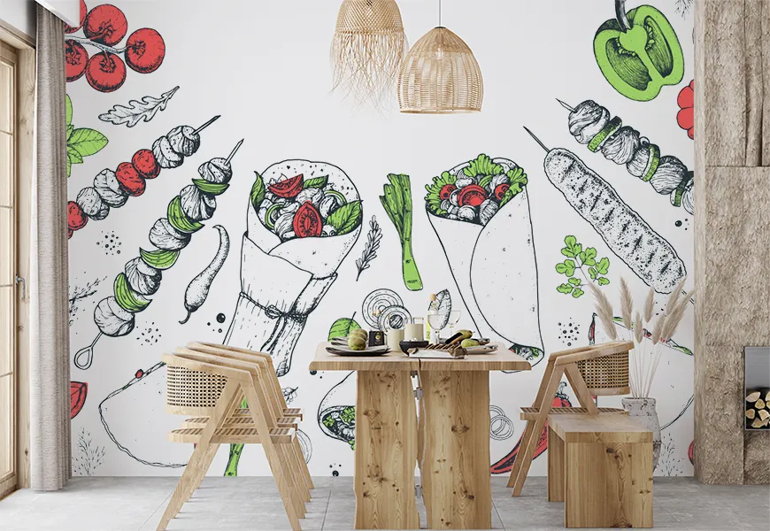 پوستر دیواری سه بعدی رستوران و کبابی طرح شاورما و غذاهای ترکی