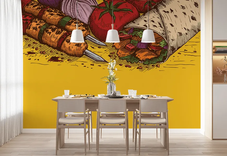 پوستر دیواری سه بعدی رستوران و کبابی طرح کباب ترکی