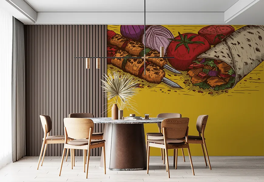 پوستر دیواری سه بعدی رستوران و کبابی طرح کباب ترکی