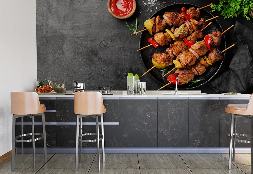 پوستر دیواری سه بعدی رستوران و کبابی طرح سیخ کباب شیشلیک