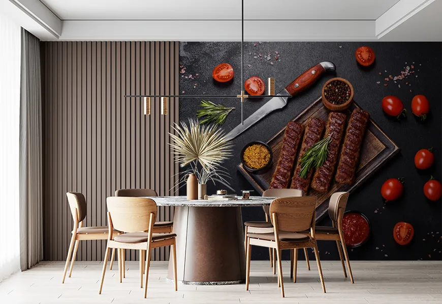 پوستر دیواری سه بعدی رستوران و کبابی طرح سینی کباب کوبیده