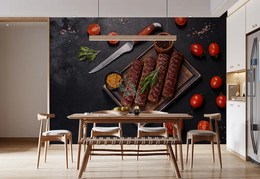پوستر دیواری سه بعدی رستوران و کبابی طرح سینی کباب کوبیده