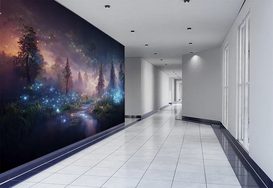 کاغذ دیواری سه بعدی فانتزی طرح شب جنگل جادویی