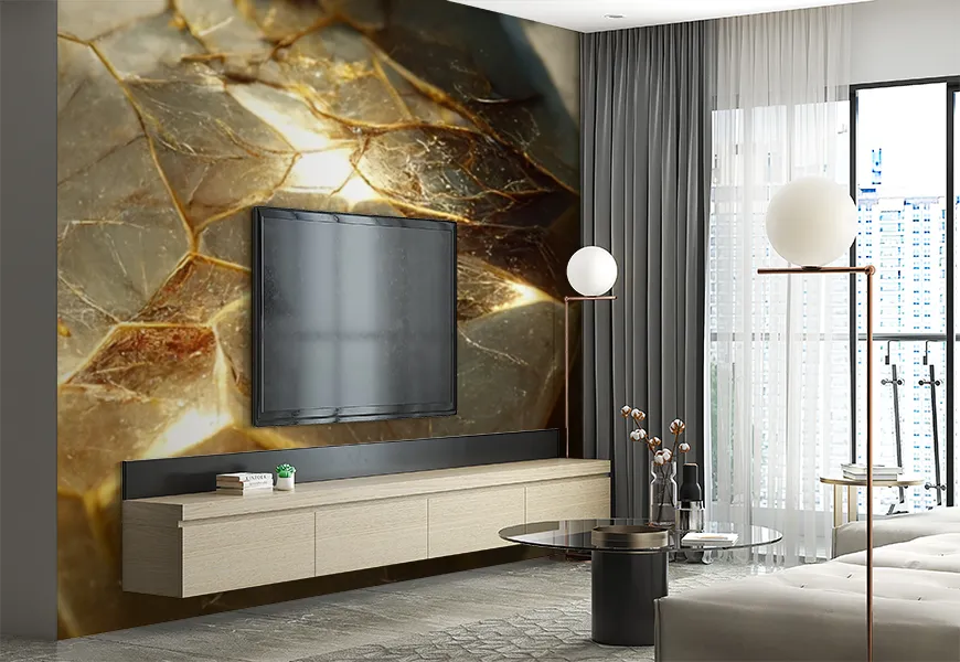 پوستر دیواری سه بعدی فانتزی طرح نمای نزدیک سنگ مرمر طلایی