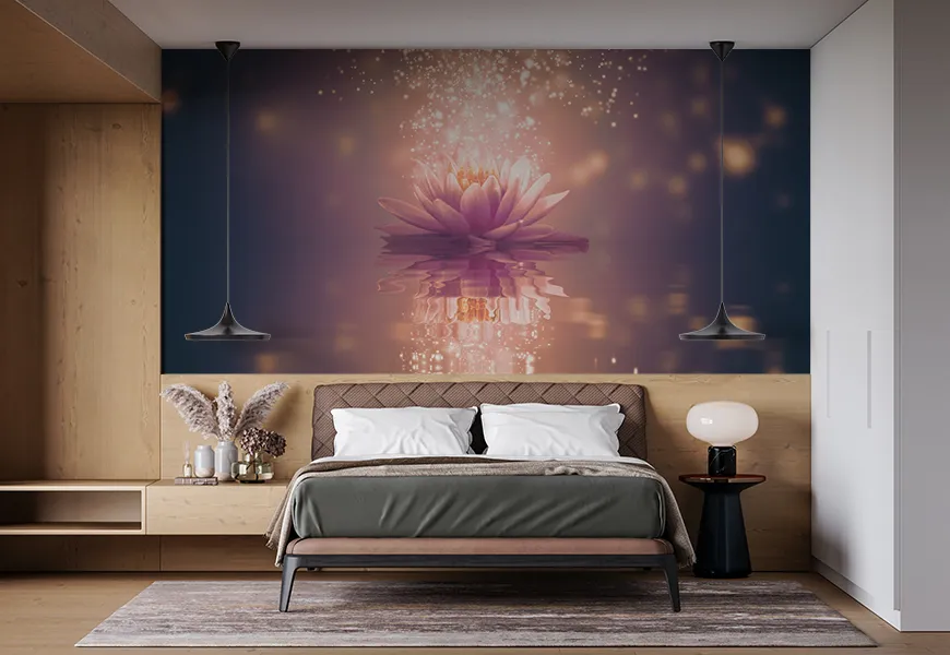 پوستر دیواری سه بعدی فانتزی طرح گل نیلوفر آبی