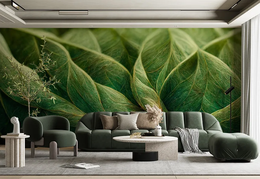پوستر دیواری سه بعدی فانتزی طرح برگ سبز