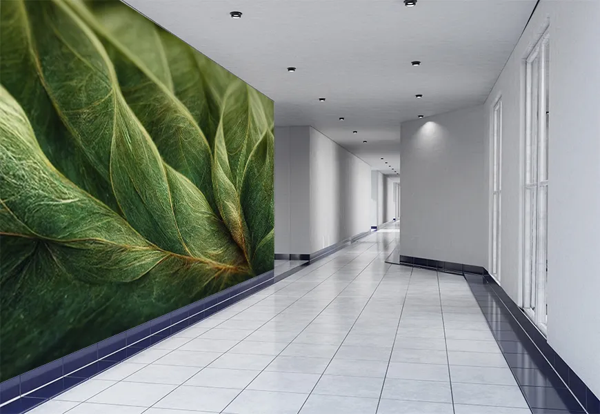 پوستر دیواری سه بعدی فانتزی طرح برگ سبز