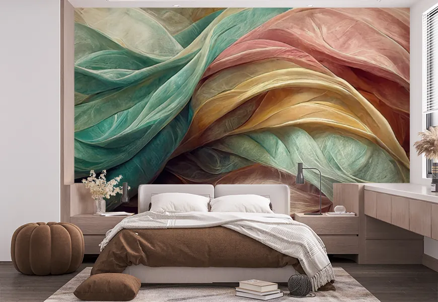 پوستر دیواری سه بعدی فانتزی اتاق خواب طرح امواج فراکتال رنگی
