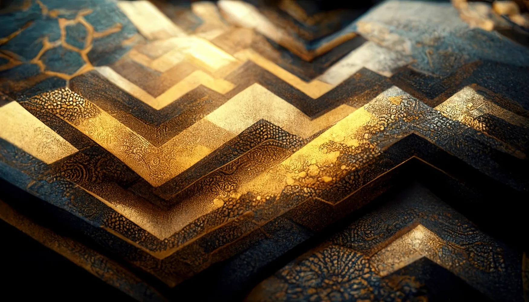 پوستر دیواری سه بعدی فانتزی اشکال هندسی انتزاعی موج فراکتال طلا