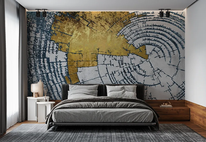 پوستر مدرن ساده و شیک اتاق خواب طرح هنری طلایی