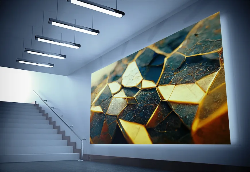 کاغذ دیواری سه بعدی فانتزی طرح سنگ مرموز طلایی