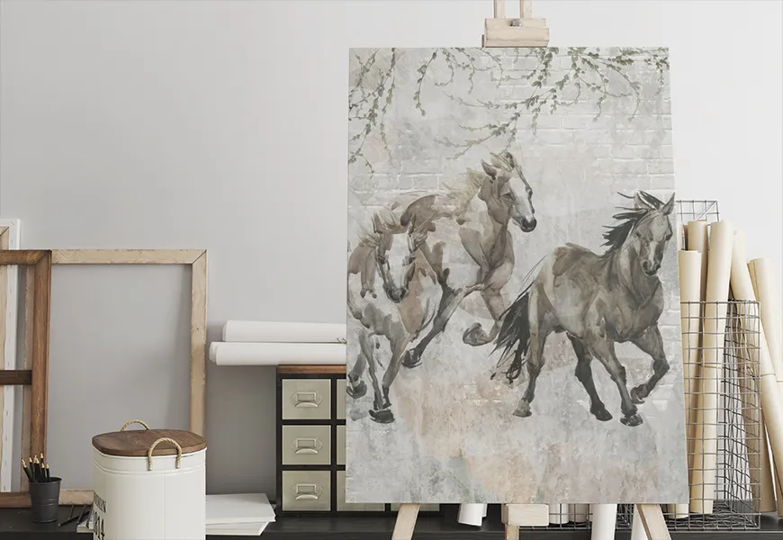 پوستر سه بعدی نقاشی آبرنگ طرح اسب