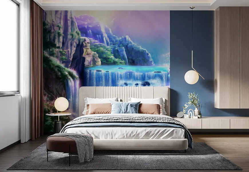 پوستر دیواری 3 بعدی فانتزی و هنری طرح آبشار آبی رنگ