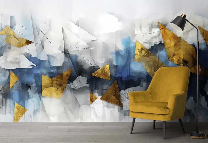 کاغذ دیواری 3 بعدی فانتزی طرح هندسی با زمینه پتینه